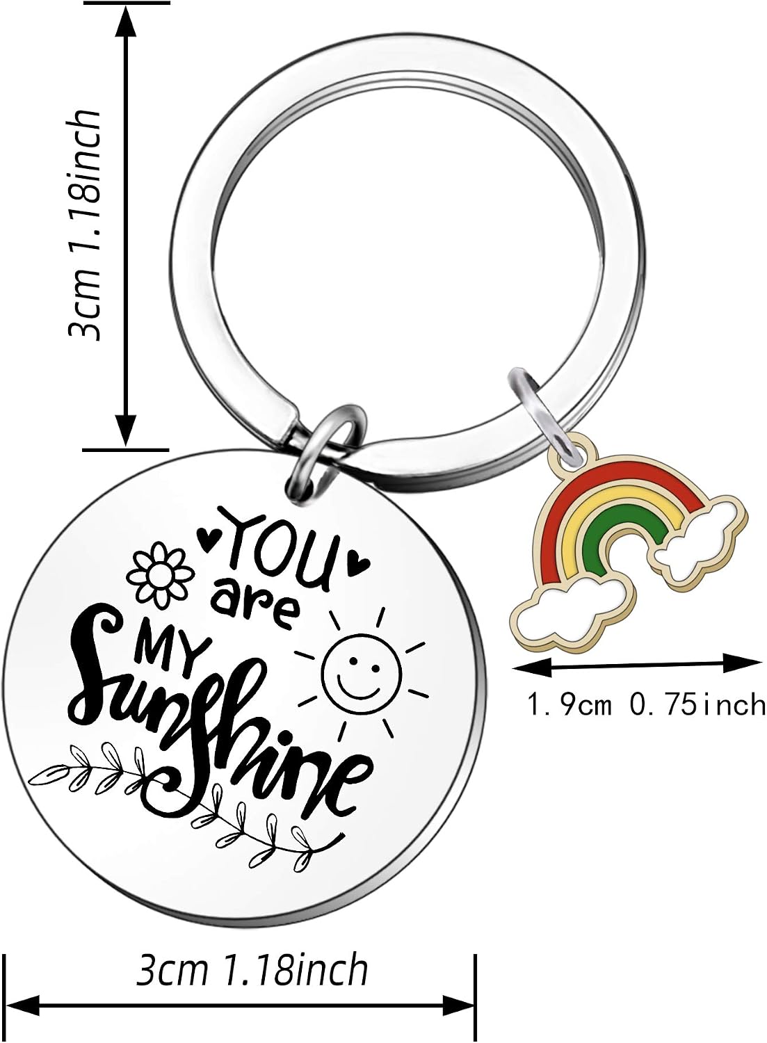QMVMV Women Girl's Gifts You are My Sunshine, Rainbow Keyring Keychain Birthday Valentine's Day Christmas for Mum Daughter Auntie Niece - Image 3