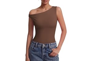 Avidlove Bodysuits for Women Off Shoulder Thong Bodysuit Double Lined One Piece Leotard Shirt Asymmetric Going Out Tops