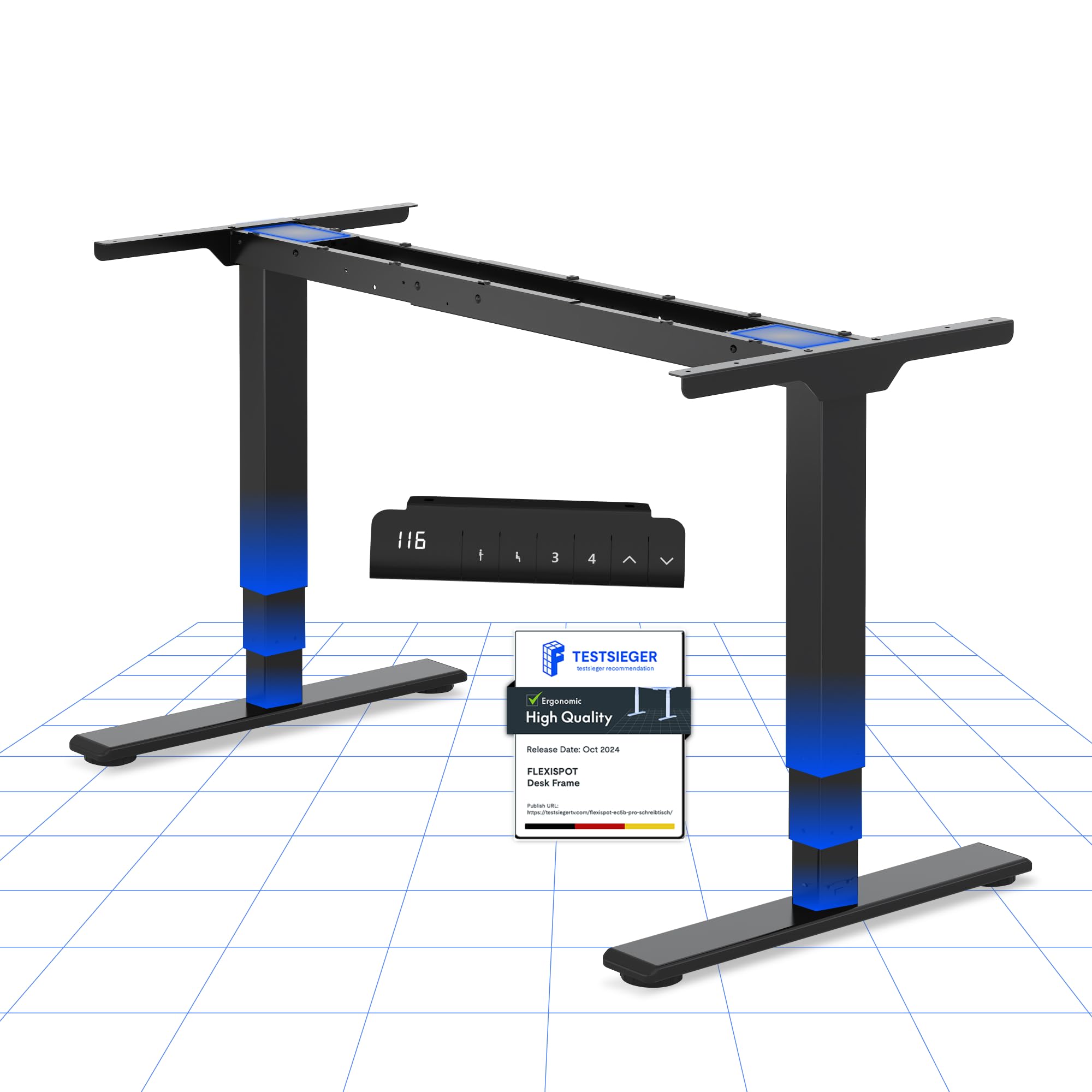 FLEXISPOT Elektrisch Höhenverstellbares Schreibtischgestell mit Dual-Motor & 3-stufigen Säulen, Sitz-Steh-Tisch Rahmen für Homeoffice & Büro, Höhenbereich 60–125 cm, Schwarz EC5-LITE