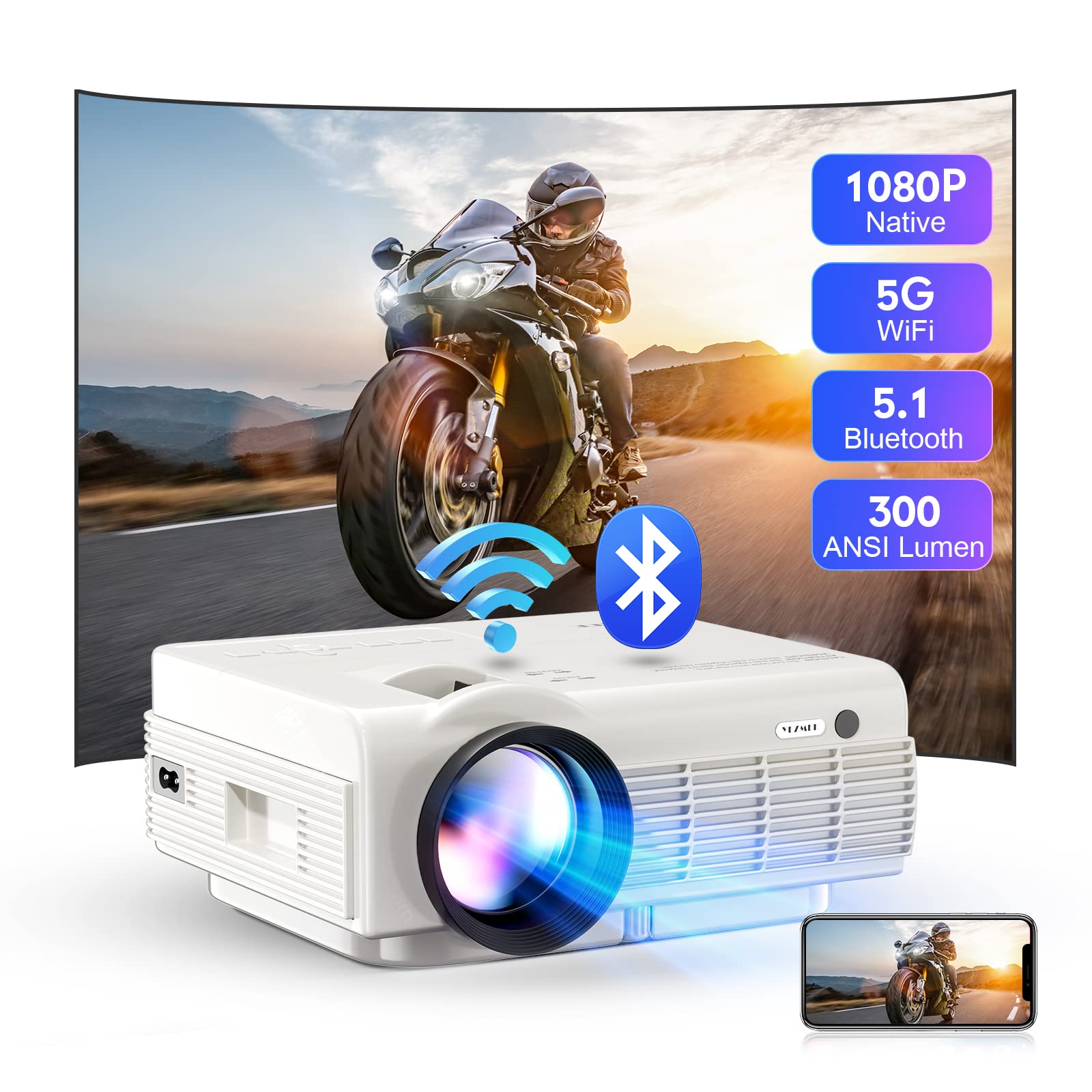 YEZMEK Native 1080P Projector with 5G WiFi and