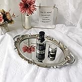 Hamphinee Oval Vintage Wall Mirror Tray, Dresser Organizer Tray, Decorative Perfume Mirror Tray, Serving Tray, 9.8"x 14.6", Silver