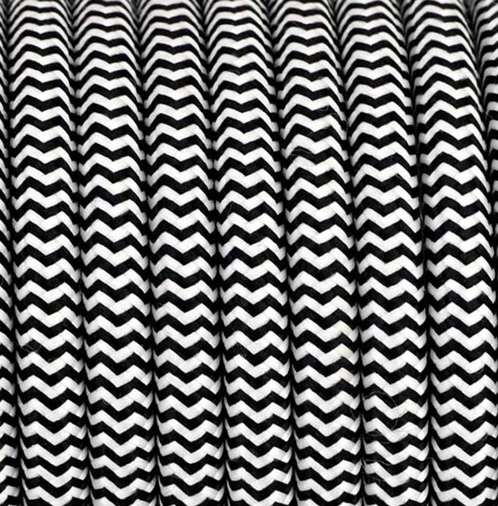 10FT 3 Metres 3 Core Braided Textile Vintage Fabric Pendulum Lamp Cable - 2x1.5mm² Black White 40 Round