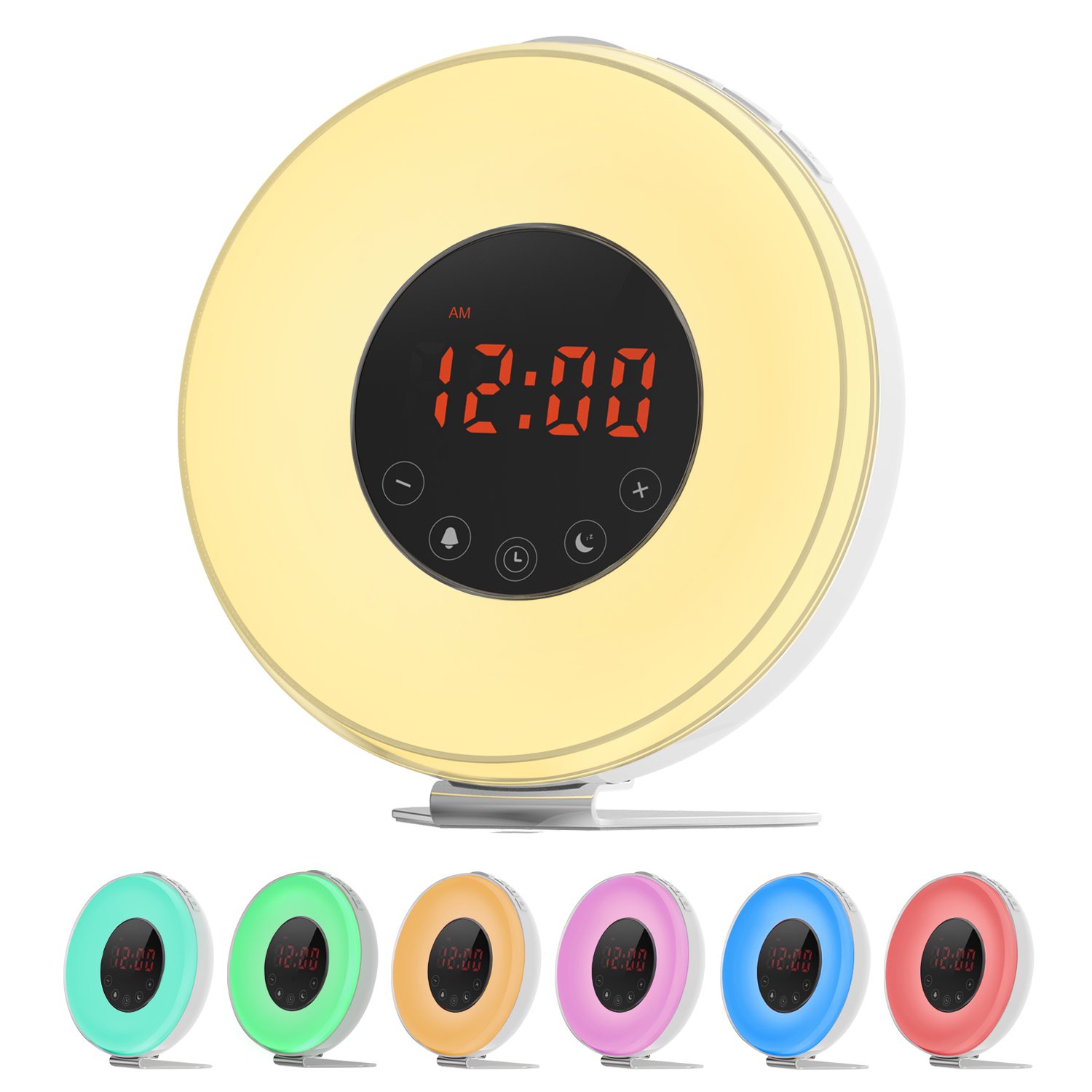 Wake Up Light Alarm Clock,Lobkin Sunrise Simulator Digital Clock with 7 Colors Light,Nature Sounds with FM Radios,Touch Control and USB Charger
