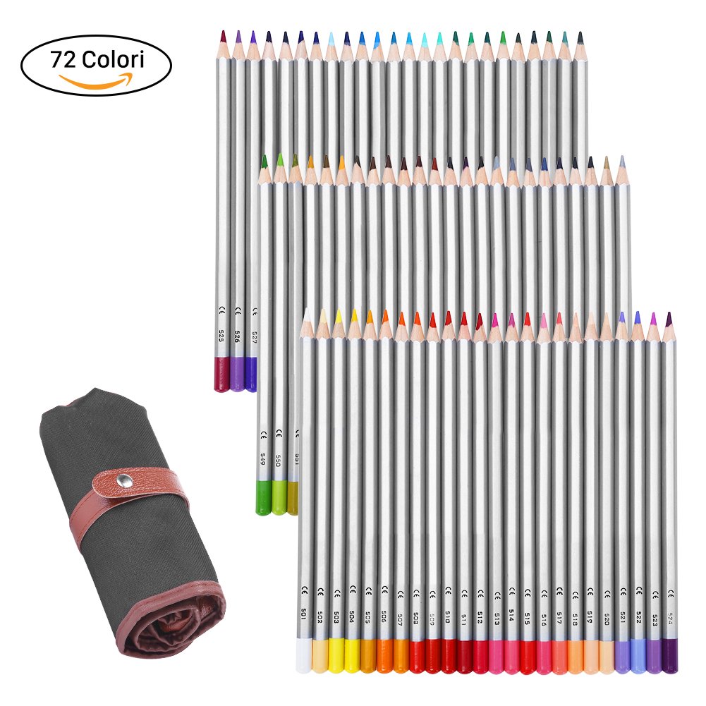 GHB 72 Colori Matite Colorate Matite Colore Matite Disegno Matite Multicolore per Pittura Disegno con Roll Up Canvas Matita Wrap Amazon Auto e Moto