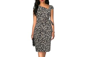 Liyinxi Women's Retro 1950s Cap Sleeve Knee-Length Sheath Slim Business Casual Party Ruched Bodycon Faux Wrap Dress