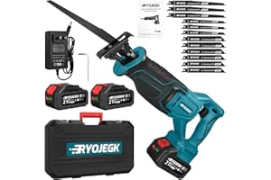 RYOJEGK Brushless Reciprocating Saw,21V Cordless Saws with 2×4.0Ah Battery,Variable Speed Power saw zaw 3500SPM 28mm with 12 Saw Blades,Recíproca Tool-Free Blade Change for Cutting Wood,Metal & PVC