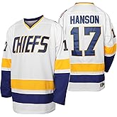 Men Hanson Brother 16 Jack 17 Steve 18 Jeff Charlestown Chiefs Stitched Movie Hockey Jerseys (17 White, X-Large)