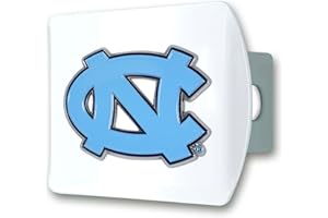 FANMATS 43589 University of North Carolina at Chapel Hill Color Hitch Cover - White with Metal Chrome 3D Logo Emblem – Easy Installation on Truck, SUV, Car - Ideal Gift for Die Hard NCAA Fan