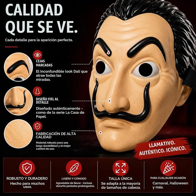 Máscara de Dalí para o Halloween e carnaval, 1 máscara — foto 7 de 8