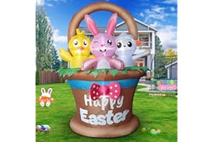 NSANGU Easter Inflatables Bunny Outdoor Decorations - 5 FootBlow Up Rabbit with Basket Decor, Bright LED Lights Inflatable Yard Decoration for Holiday Party Indoor Outdoor Garden Lawn Spring Decor