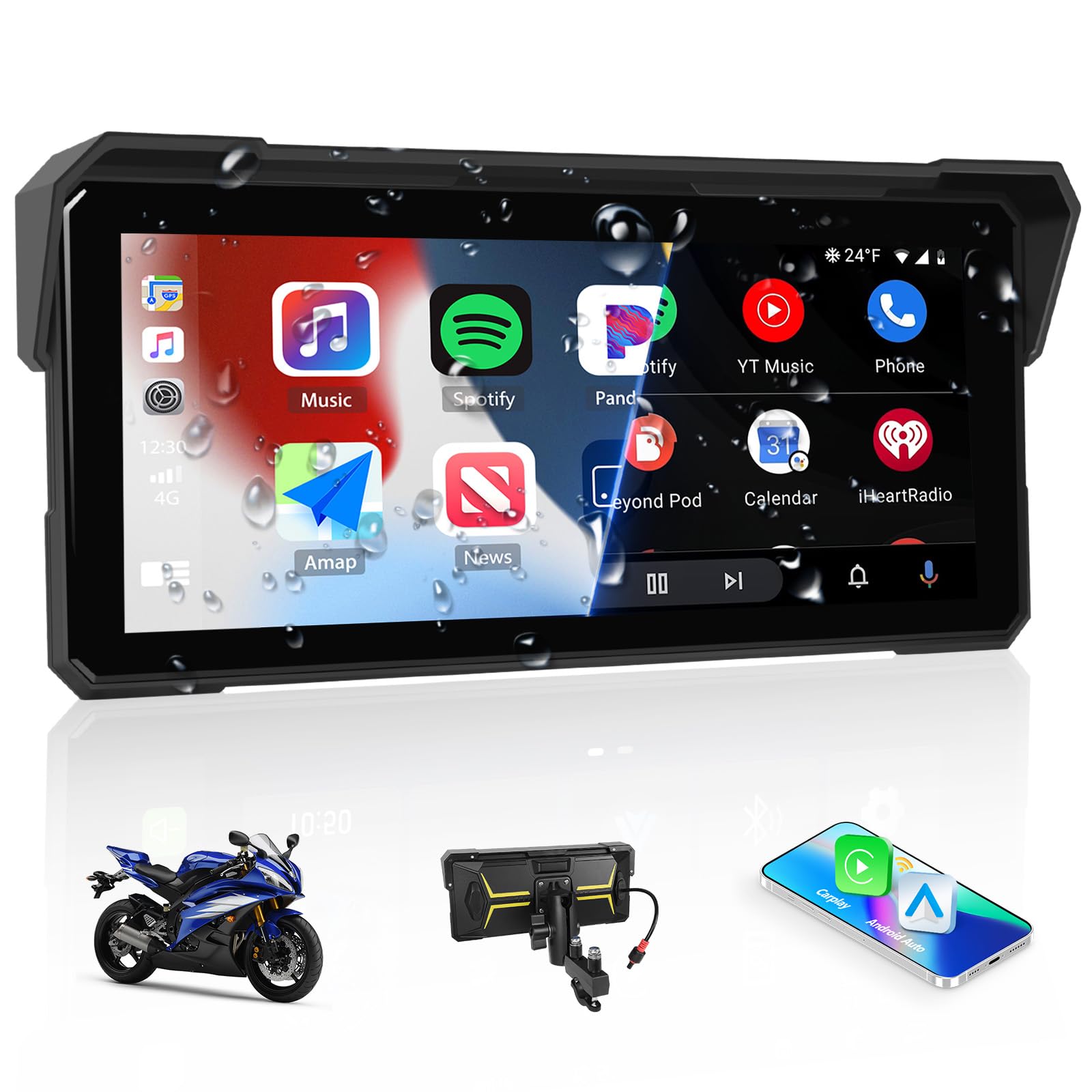 Photo 1 of CarPlay Screen for Motorcycle,Portable Wireless Carplay/Android Auto for Motorcycle,8.1 inch IPS Waterproof Portable Radio GPS Display for Motorbike with Mirror Link,Bluetooth,EQ,TF Port