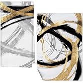 Qabliqo Black and Gold Kitchen Decor Towels Set of 2, Black Gold and White Bathroom Decorative Dish Tea Towels for Kitchen, Contemporary Decor Hand Towels for Bathroom, 16x24 Inch