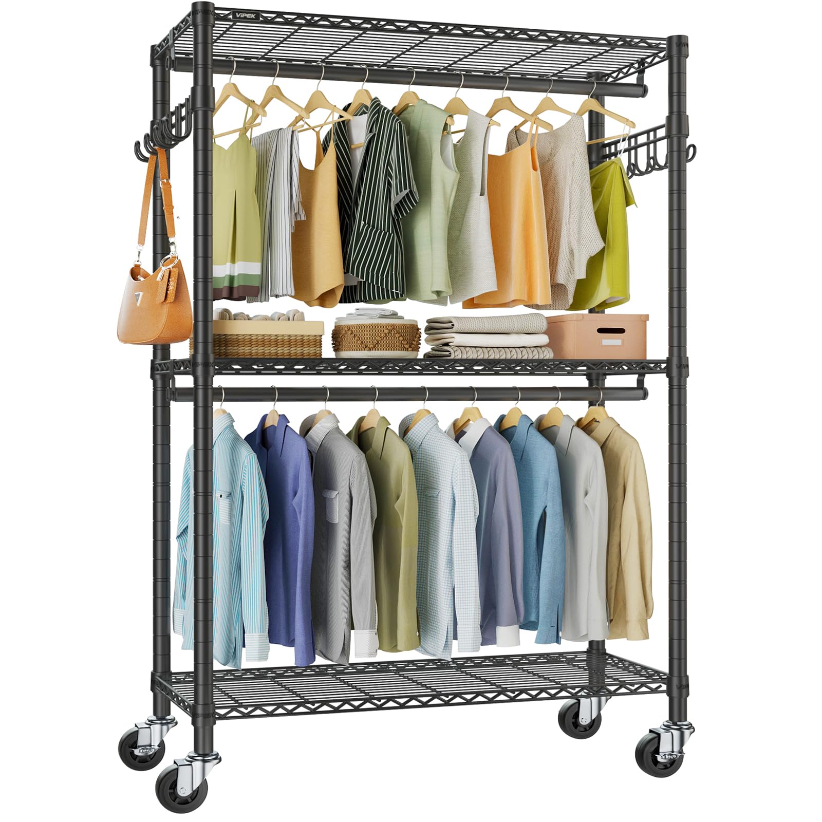 VIPEK R2 Plus Heavy Duty Rolling Garment Rack 3 Tiers Adjustable Wire ...