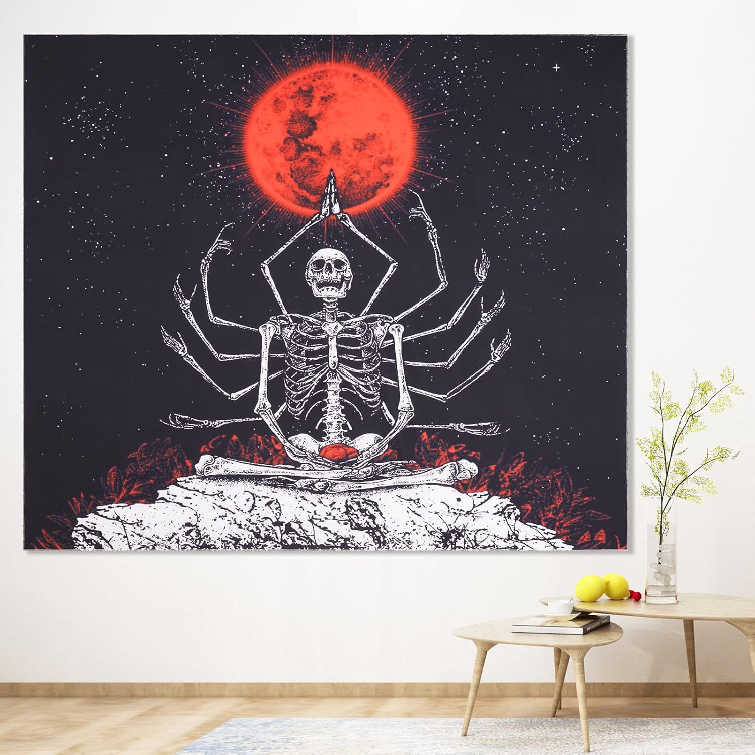 Tapestries - Black and White Meditation Skull Tapestry Wall Hanging Blood Moon Skeleton Tapestries for Women Men Kids Boys Girls,Cool Fantasy Tapestry Wall Art for Bedroom Living Room Home Decor(51.2