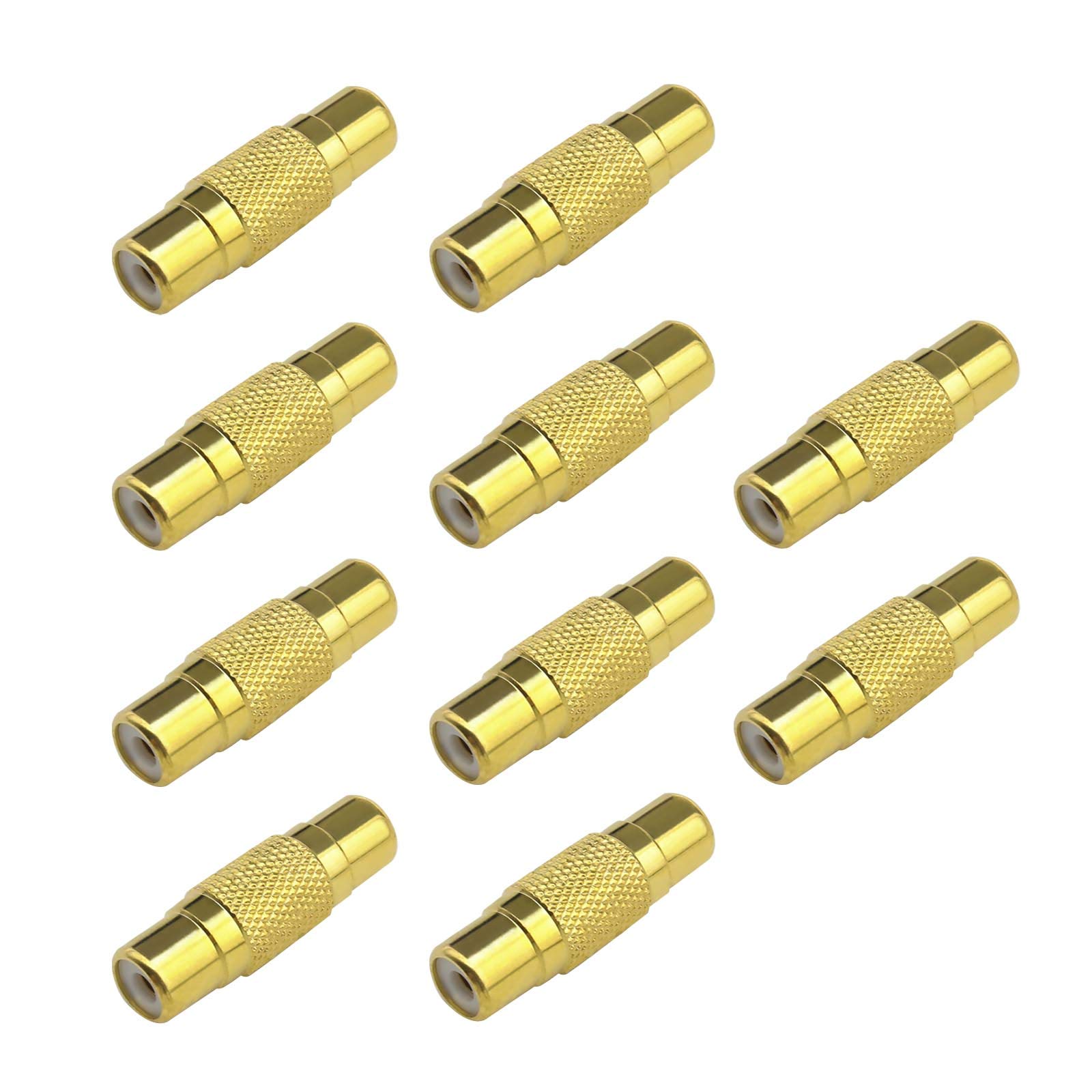OTOTEC 10pcs RCA Female to RCA Female Coupler Connectors Gold Plated Straight-through Audio Video Extender Adapters for Most Home Audio Device