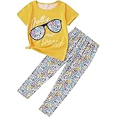 4-7T Kids Toddler Girls Print Outfits Short sleeved Flower Printed Top+Flower Print Pants Set