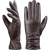 Dsane Womens Winter Leather Touchscreen Texting Warm Driving Lambskin Pure Genuine leather Gloves