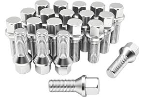 LUJIANI Chrome M14x1.5 Wheel Lug Bolts, 20 Pack Lug Bolt, 28mm Shank Length, 17mm Hex Conical Seat, One-Piece Aftermarket Lug Studs Set Compatible with A1 A3 A6, Golf Passat Beetle, C280 C300 C350