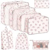 KPX 8 Set Packing Cubes for Travel, Luggage Packing Organizers Accessories Large Toiletries Bag for Clothes Shoes Cosmetics (8Set-Pink Bow)