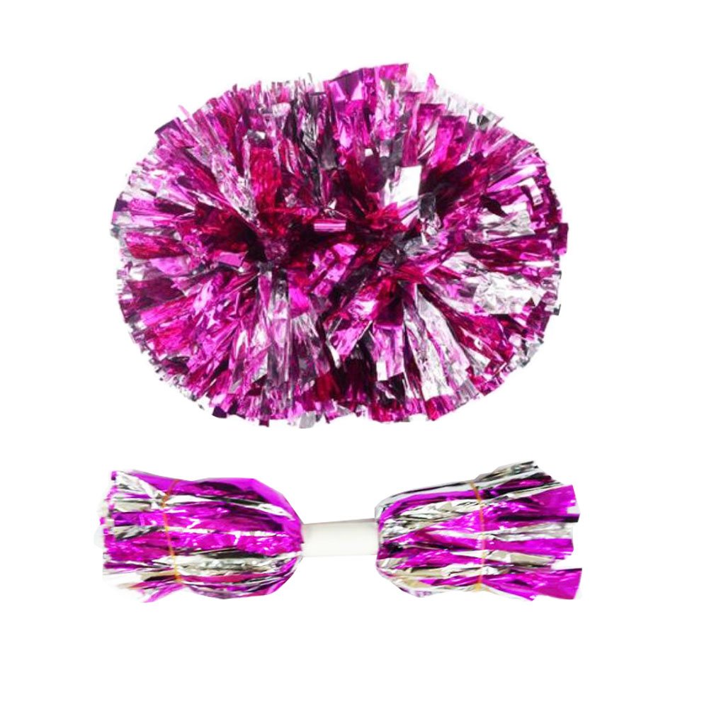 thefancypumpkin 14.96 Inch Team Sports Cheerleading Poms Middle Handle Pompoms 2 PCS-Silver+Rose