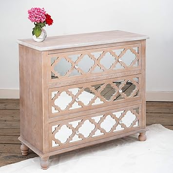 Downton Interiors White Washed Lattice Wood Mirror Glass Chest Of