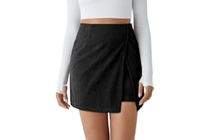 Cicy Bell Womens Corduroy Mini Skirt Casual High Waisted Side Slit A-line Bodycon Work Fall Short Skirts