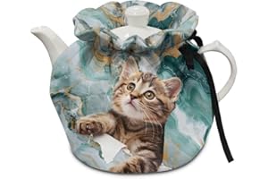 Xoenoiee Cat and Marble Pattern Tea Pot Cover Tea Cozy Insulation Teapot Cosy Tea Pot Warmer Cover for Home Kitchen Table Teapot Kettle Cover Keep Warm