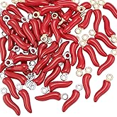 AHANDMAKER 60Pcs 2 Color Alloy Enamel Red Chili Pepper Charms Fiery Resin Charm Pendants with Loop, Vegetable Dangle Pendant Bulk Lucky Horn Shape Jewelry Charm for DIY Craft Jewelry Making