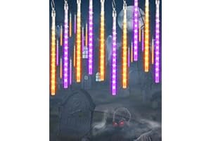 FLACCHI Halloween Lights Outdoor 20 Tubes 480 LED Raindrop Lights Meteor Shower Icicle Lights with Timer Function Cascading Lights Falling Rain Lights for Halloween Orange Purple