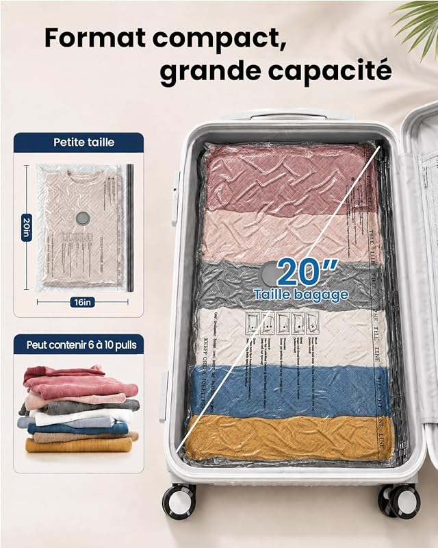 Sac sous Vide Vetement Aspirateur avec Pompe Manuelle, 4 Sac de Rangement sous (4 * 50x40cm), Vide Voyage, Déménagement