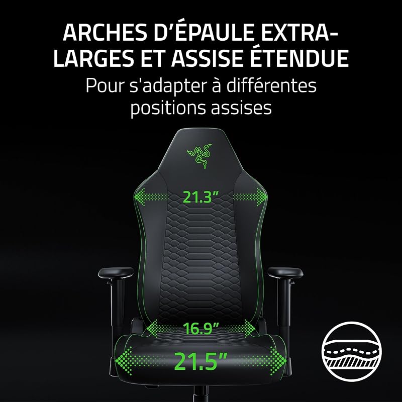 Iskur V2 X NewGen - Fauteuil Gaming Ergonomique Respirant et Confortable - Cuir EPU 2e gen avec Technologie Cooltouch - Soutien Lombaire intégré - Arches d’épaule Larges | Noir