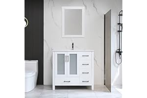 NOVALLA 36" Bathroom Vanities with Sink Combo Set, Modern Single Bathroom Cabinet with Undermount Ceramic Sink, Faucet, Mirror, White