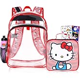 Hello Kitty Backpack with Lunch Box for Girls Bundle - 16" Clear Bookbag | 16" Hello Kitty Clear Backpack, Lunch Bag, Water Bottle, Stickers, More | Hello Kitty Backpack and Lunchbox for Kids School