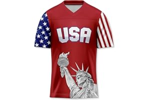 Rgubvui Men's 4th of July USA Flag Football Jerseys for Independence Day Red White Blue Shirts American Patriotic Jersey