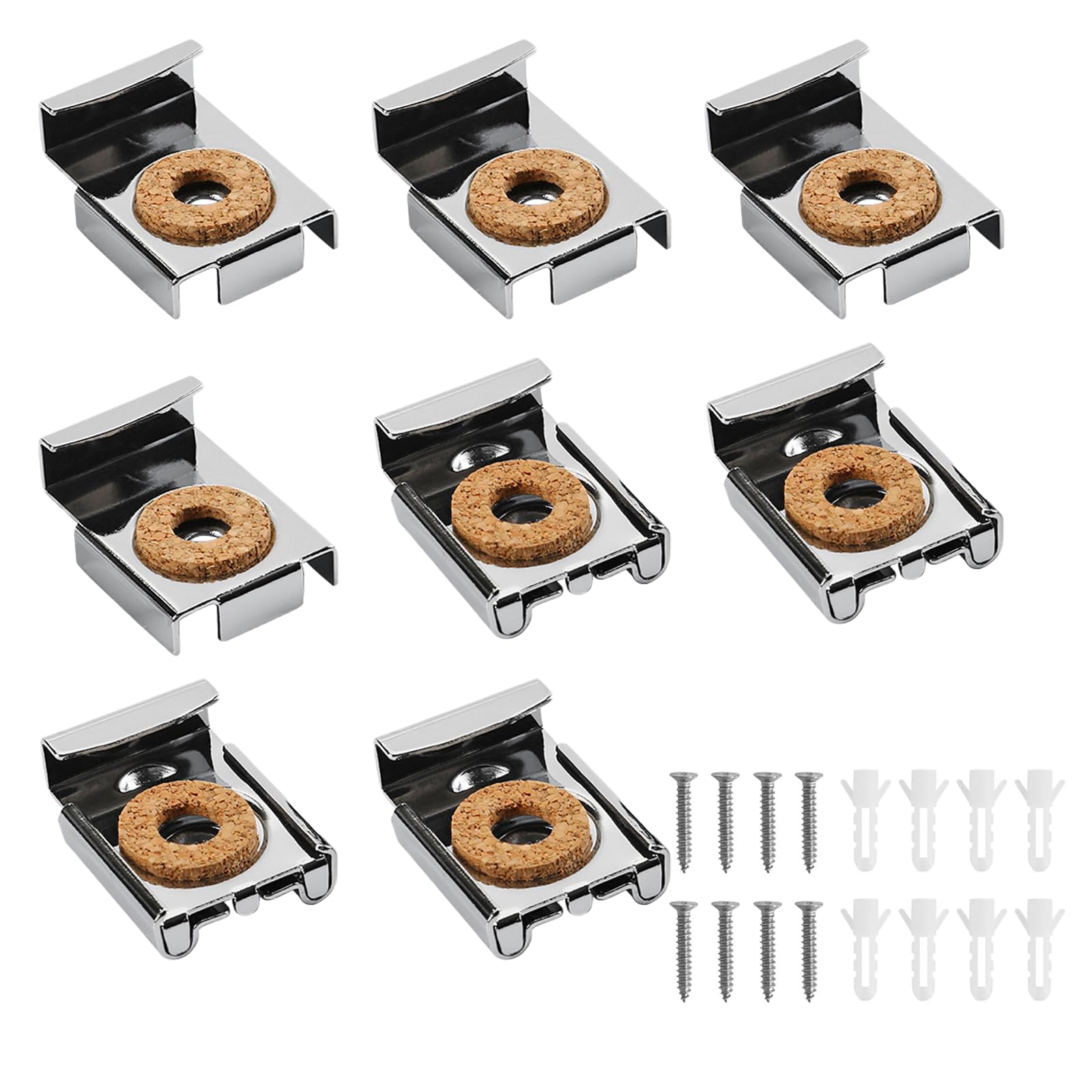 8 Pcs Mirror Fixings - Spring Loaded Mirror Hanging Kit, Heavy Duty Mirror Brackets, Mirror Clips with Screws and Dowels for Frameless Wall Mirrors in Bathroom, Living Room, and Public Spaces