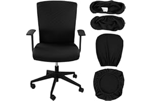 Tallew 4 Pcs Office Chair Covers Set Computer Universal Protective Stretchable Chair Seat Covers Desk Armrest Slipcovers Pads Office Cushion Backrest for Rotating(Quilted Black)