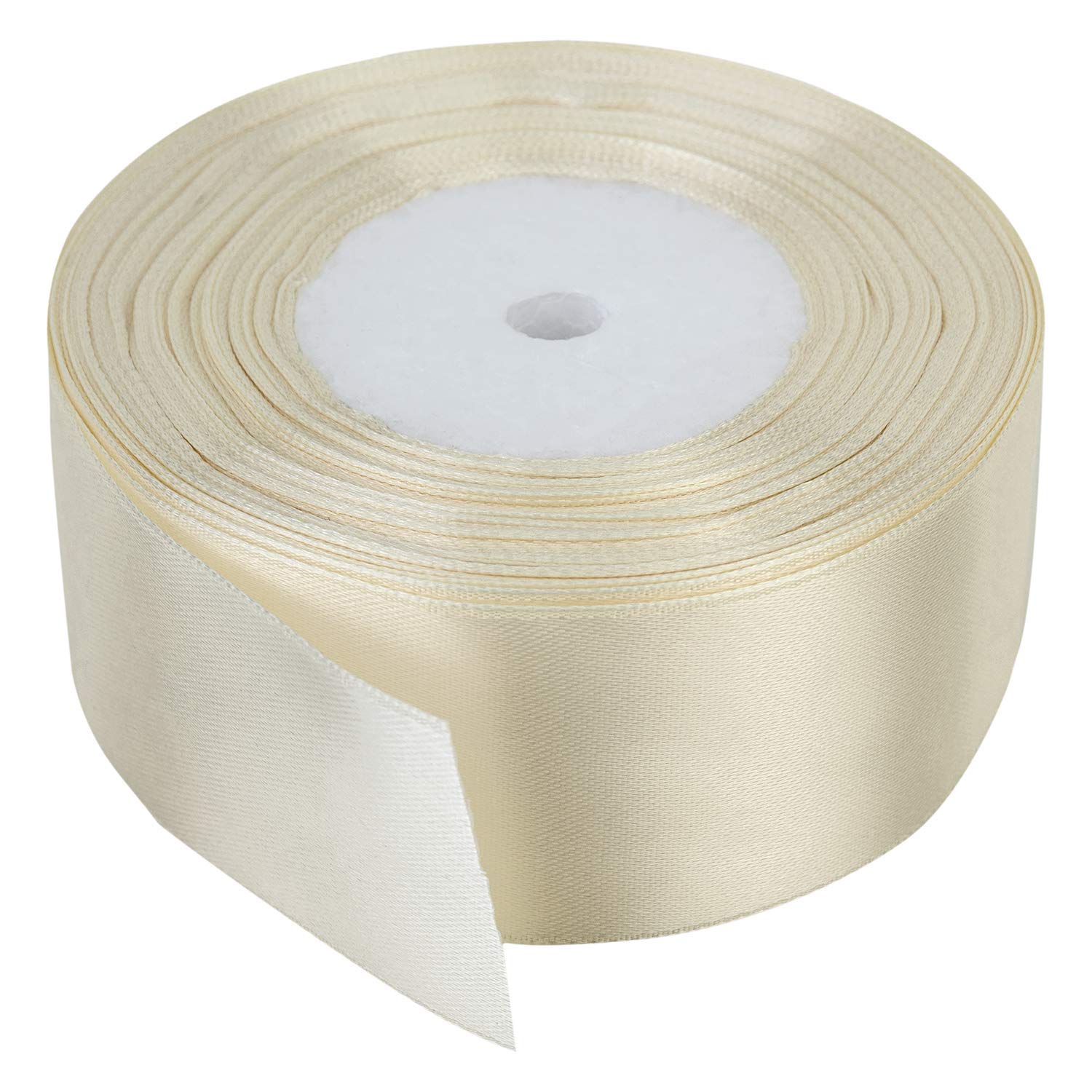 Trimming Shop Cream Ribbon Roll - 40mm x 25 Metres - Double Sided Satin Brightly Coloured - 100% Polyester - for Gift Wrapping, Decorating, Arts and Craft - Machine Washable