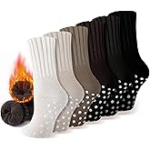 Geyoga 6 Pairs Women Warm Slipper Socks with Grips Winter Thermal Thick Warm Anti Slip Hospital Socks with Grips Non Slip Ski Boot Stockings for Women Pilate Yoga Valentines Day Gifts