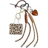 QTMY Cute Mini Leopard Print Purse Beaded Rope Braided Keychain Bag Charms for Handbag Purse Backpack Accessories for Bogg Bag,703