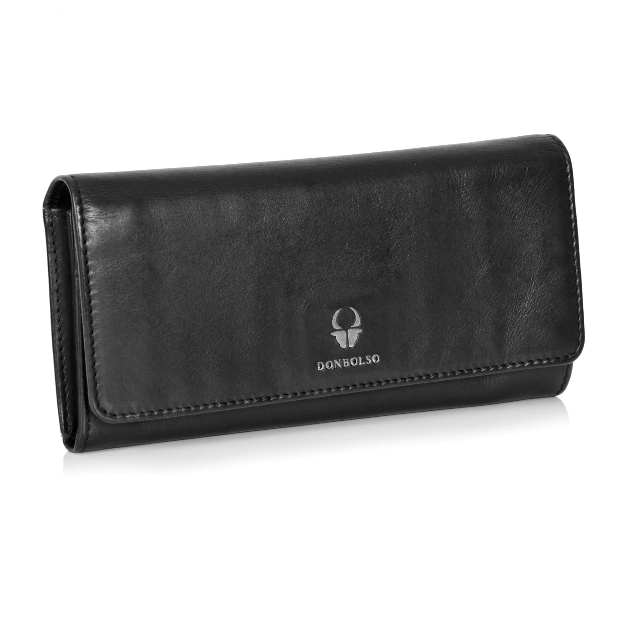 DONBOLSO Purse Florence I Big Wallet Made of Genuine Nappa Leather for Women I Stylish XXL Ladies Wallet with 15 Card Slots and RFID Protection I Black