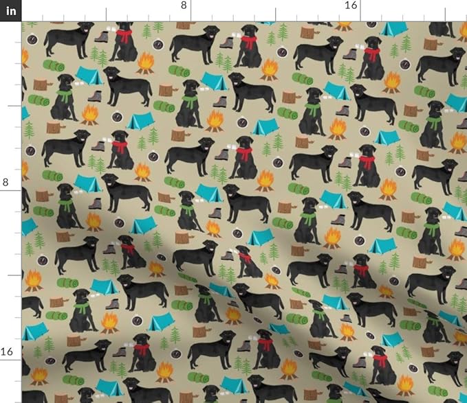 Spoonflower Fabric Black Lab Camping Labrador Retriever