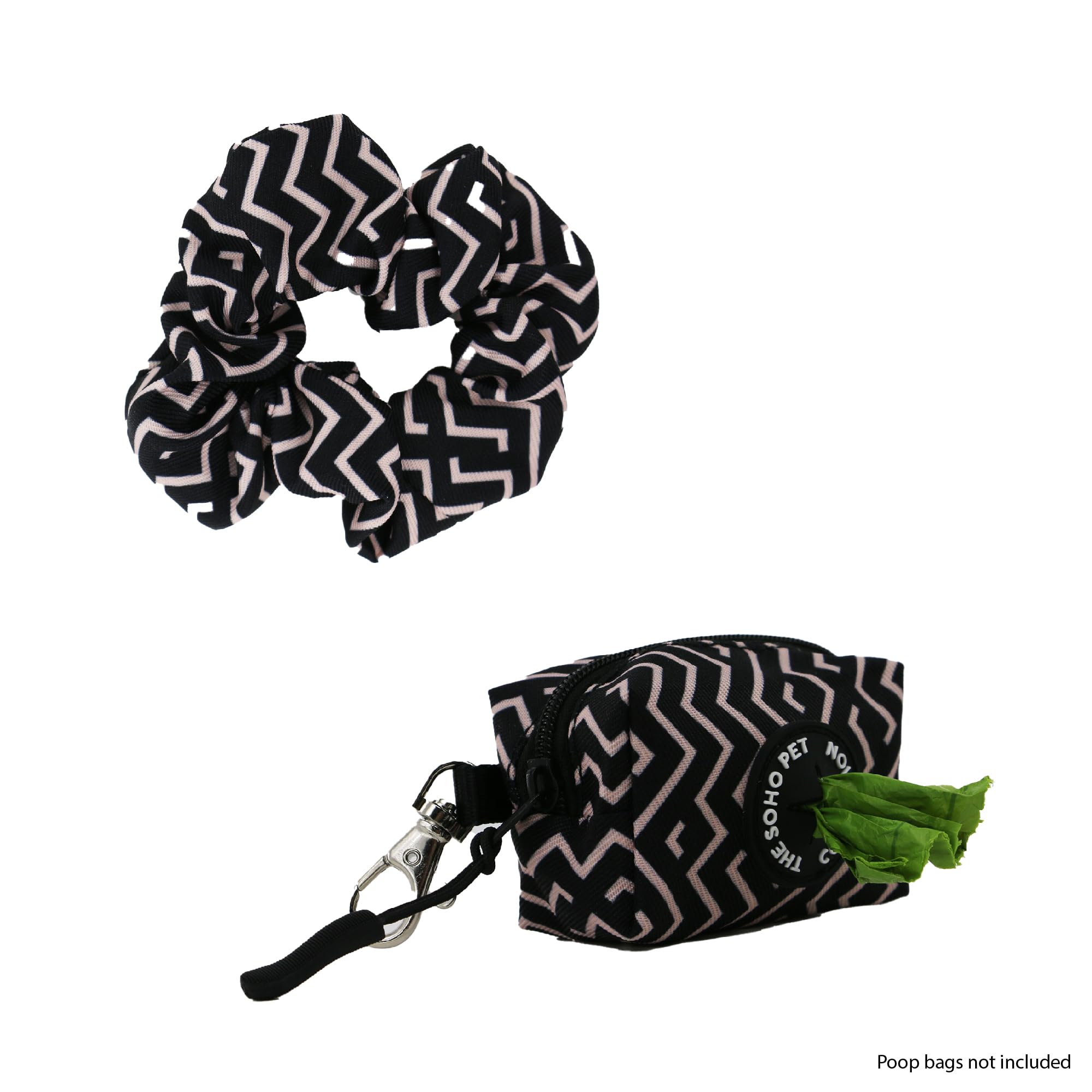 Ancol Dog Poop Bag and Scrunchie Zigzag Patterned - Sturdy Zip Waste Bag Dispenser - Cute Puppy Matching Pet Accessories