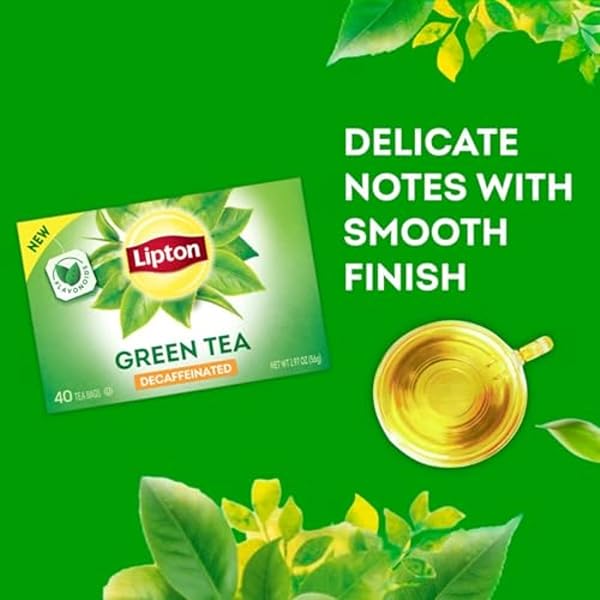 LIPTON DECAFFEINATED GREEN TEA BAGS, UNSWEETENED TEABAGS FOR DECAF HOT TEA OR DECAF ICED TEA WITH FLAVONOIDS, 40 TOTAL TEA BAGS