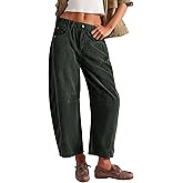 Lviefent Womens Mid Rise Cord Barrel Jeans Casual Baggy Wide Leg Corduroy Cropped Ankle Pants with Pockets