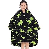 Wearable Blanket Hoodie for Kids 6-12YR Oversized Animal Hooded Blanket Super Soft Comfortable Warm Flannel Green Dinosaur