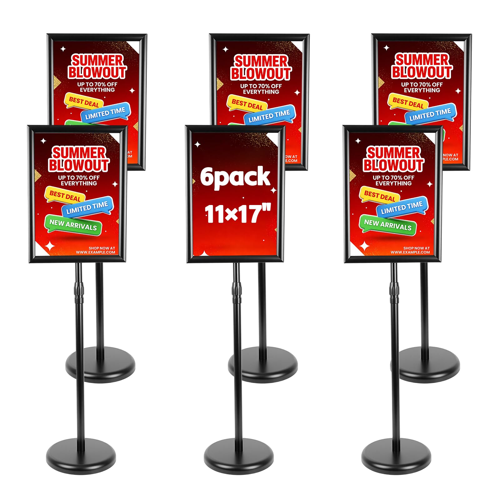 Photo 1 of ***MAJOR DAMAGE*** 6Packs 11x17 Inch Adjustable Pedestal Poster Sign Stand, Heavy Duty Floor Standing Sign Holder Stand Aluminum Swivel Frame for Vertical and Horizontal View Sign Displayed for Foyer, Reception Area, Restaurant, Black