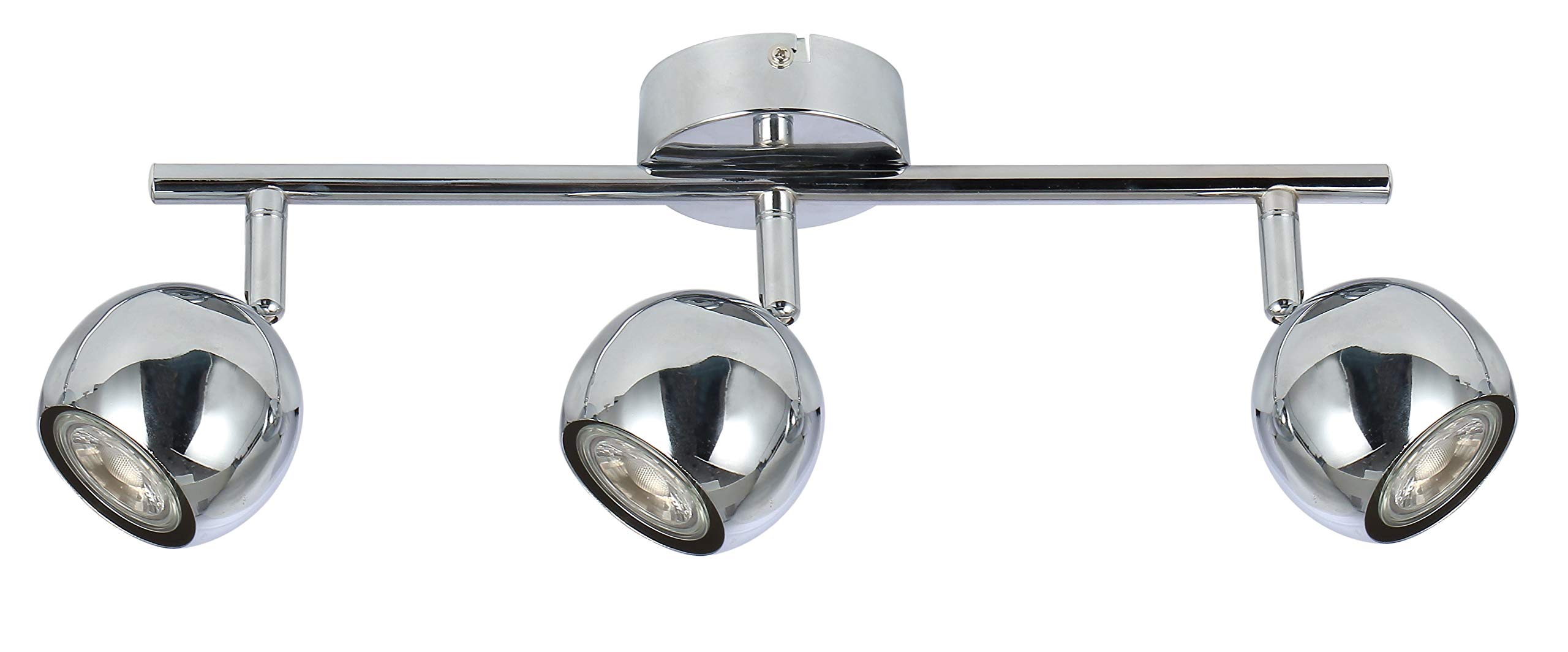 UKEW 3 Way Eyeball Ceiling Spotlight - GU10 Modern Adjustable Retro Straight Bar Spotlight - LED Globe Heads Compatible Lights - for Living Room Hallway & Lounge (Chrome)
