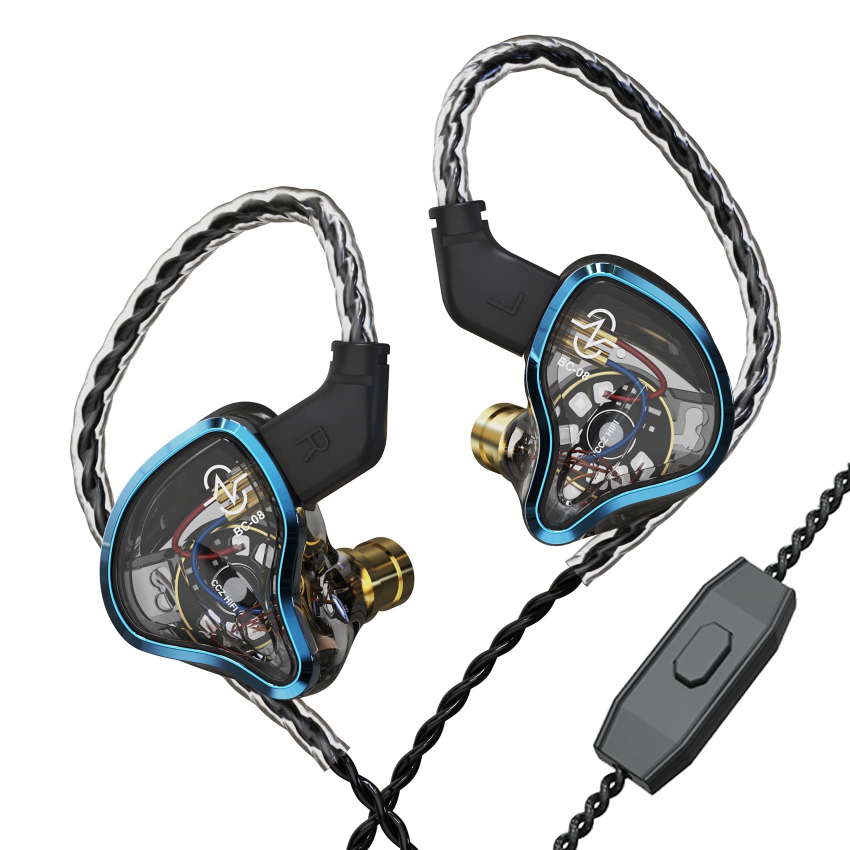 Yinyoo Wired Earbuds with Microphone, CCZ Warrior 3BA+1DD Hybrid HiFi in Ear Headphones, HD Calling Lightweight Noise Reduction Earphones Compatible with iPhone iPad Android (Blue, With mic)