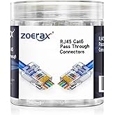 ZOERAX 100-Pack RJ45 Cat6 Pass Through Connector RJ45 Modular Plugs for Solid or Stranded UTP Cable
