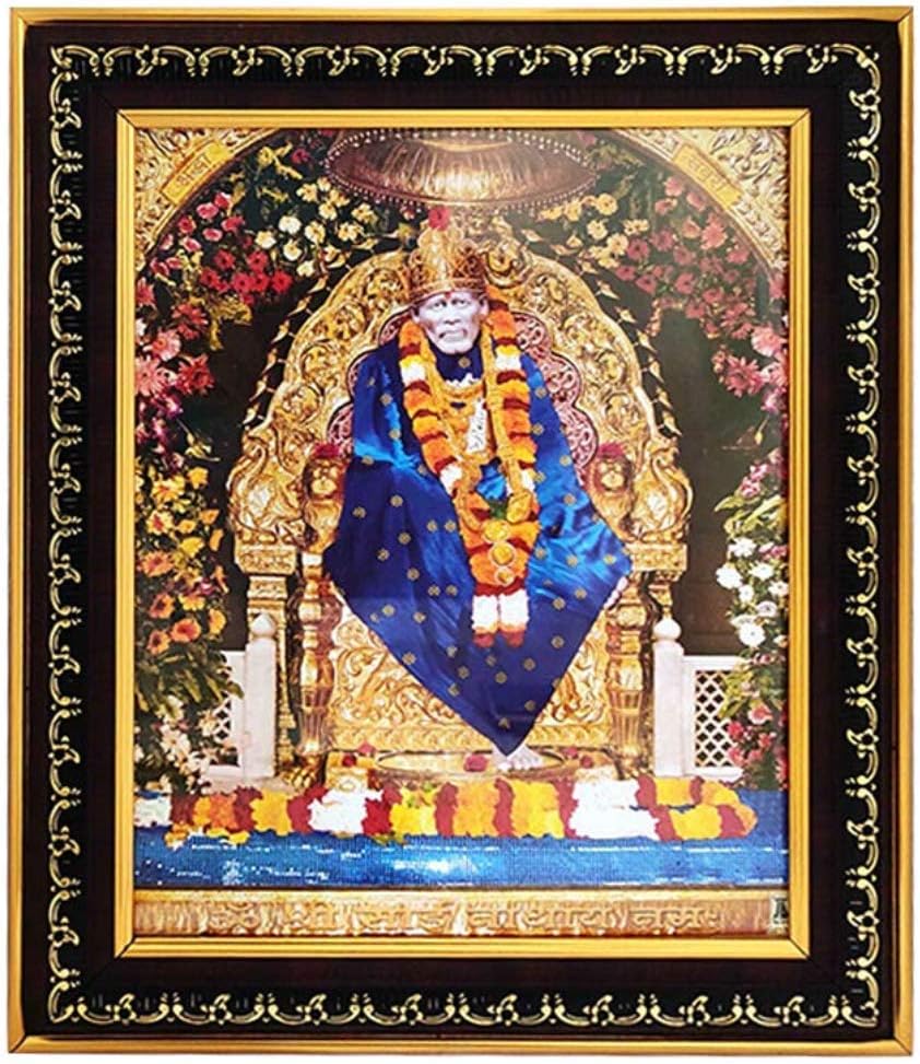Puja N Pujari Shirdi Sai Baba Wall Hanging Fiber Photo Frame with Nice Background (11.5 x 14.5 Inch)